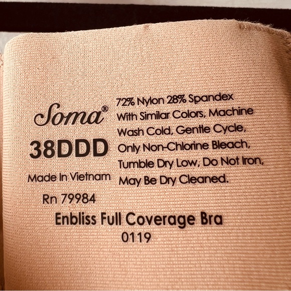 NWT Soma Enbliss Full Coverage Lined Underwire Bra 38 DDD Soft Tan Nude #0028 - Picture 8 of 13